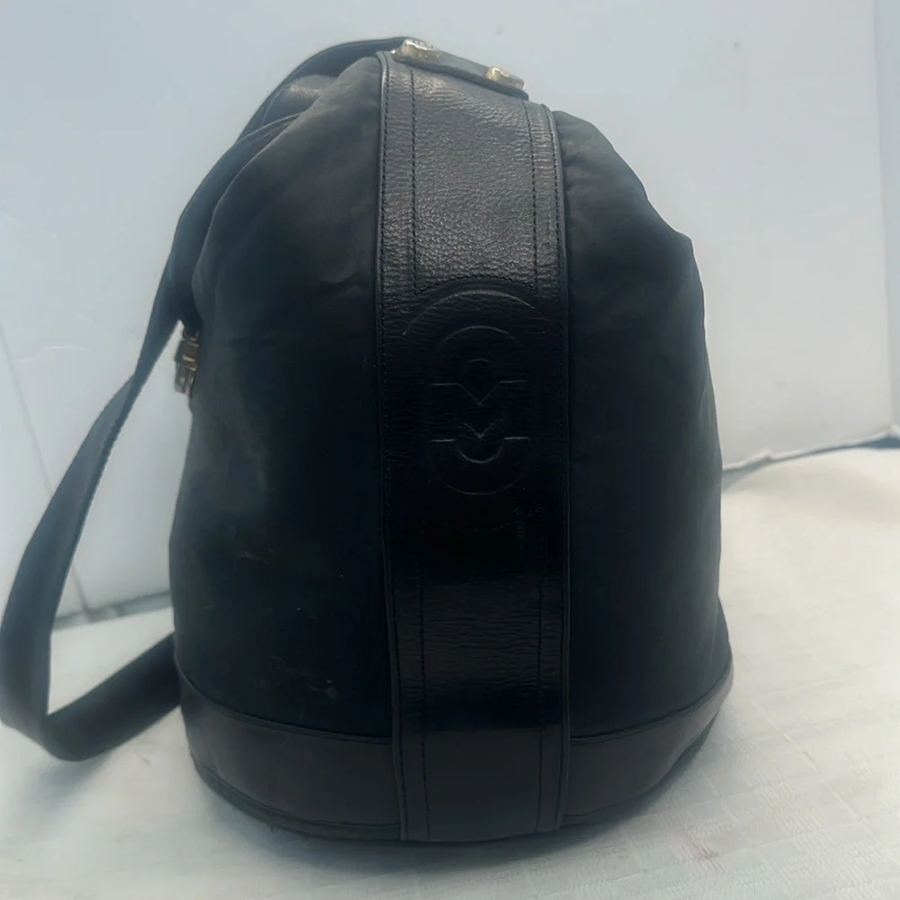 Marino Orlandi Bucket black leather and nylon swing bag